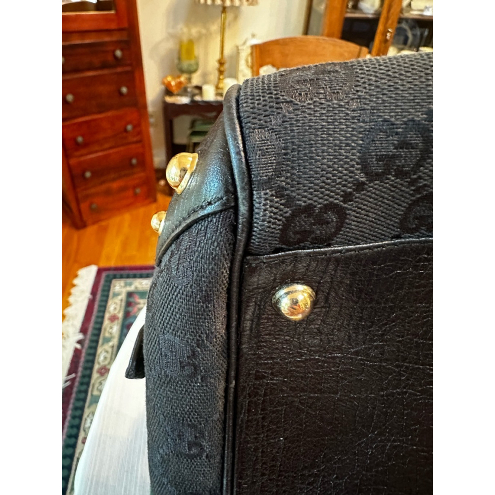 Gucci Black Canvas & Leather Sherry Line Horsebit Shoulder Bag - Picture 9 of 16